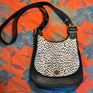 Leopard Print Black Leather Shoulder Bag